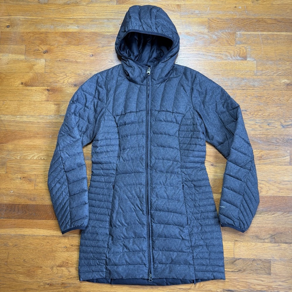 Eddie Bauer Astoria Down Jacket Womens Small Gray Quilted Hooded Puffer Parka